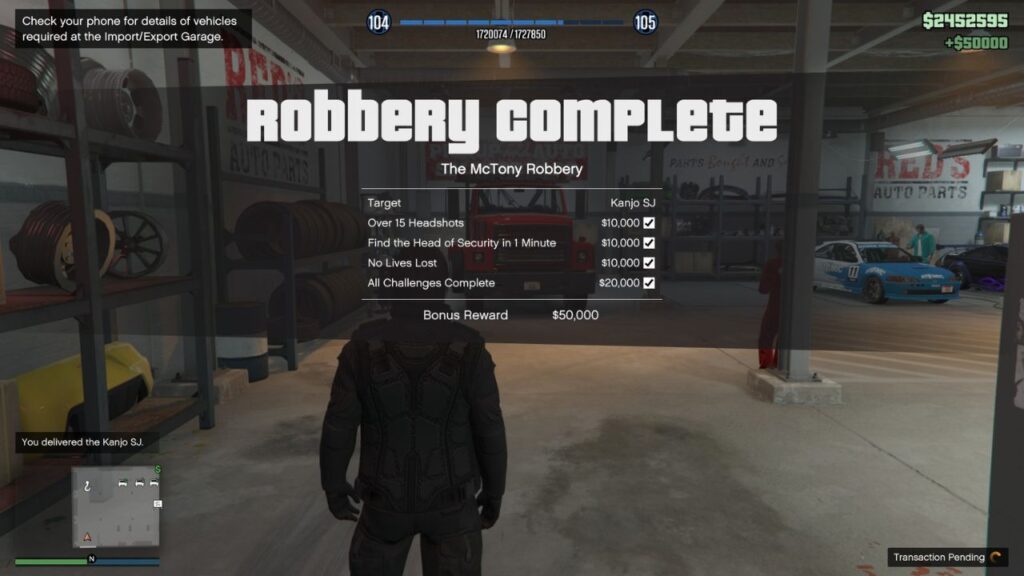 In-game screen of all completed challenges with the player standing inside the Salvage Yard.