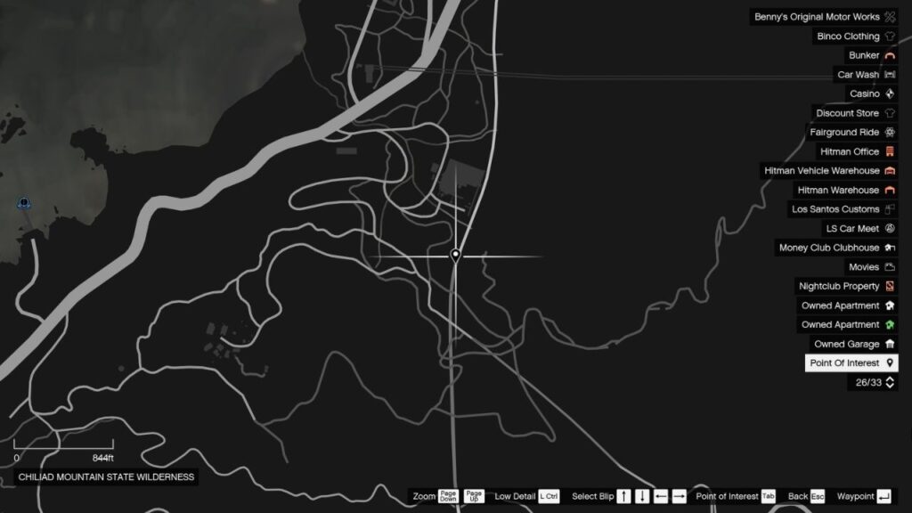 GTA Online In-Game Karte mit dem benutzerdefinierten Point of Interest.