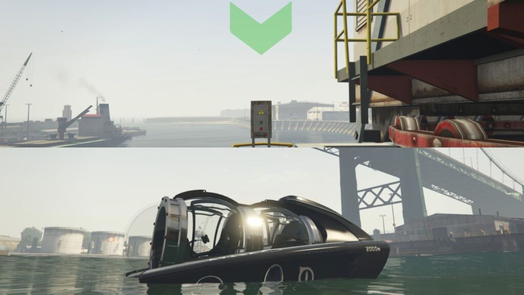 Das Kraken-Avisa-Tauchboot in den Gewässern, die beim McTony-Raub in GTA Online benutzt werden.