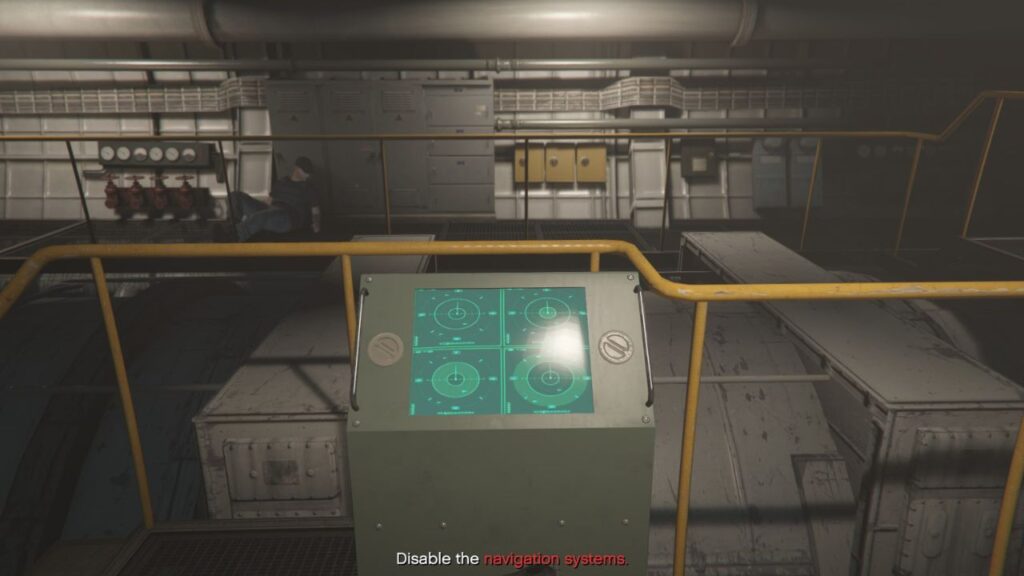 Der Bildschirm des Navigationssystems in McTonys rostigem U-Boot.