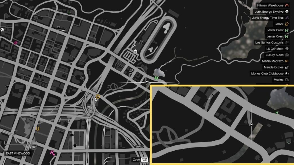 The map of the sewers entrance near the Diamond Casino & Resort in GTA Online.