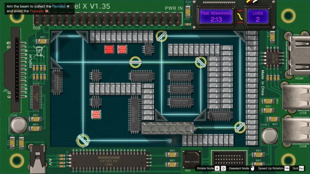 The hacking mini-game with several circuits.
