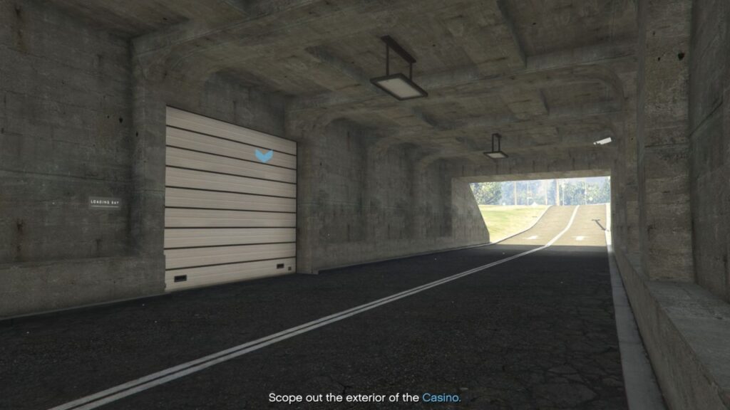 The GTA Online Protagonist in the front of the Security Tunnel exit.