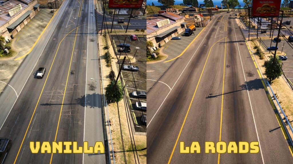 Blain County Straßen in der Vanilla Version und LA Roads Mod