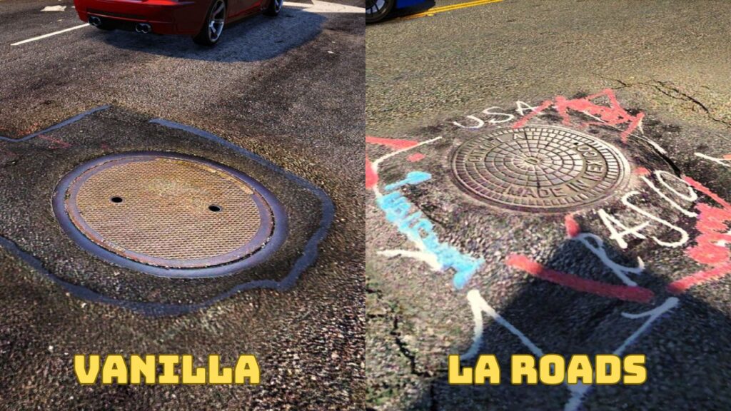 The manhole in vanilla version and LA Roads mod