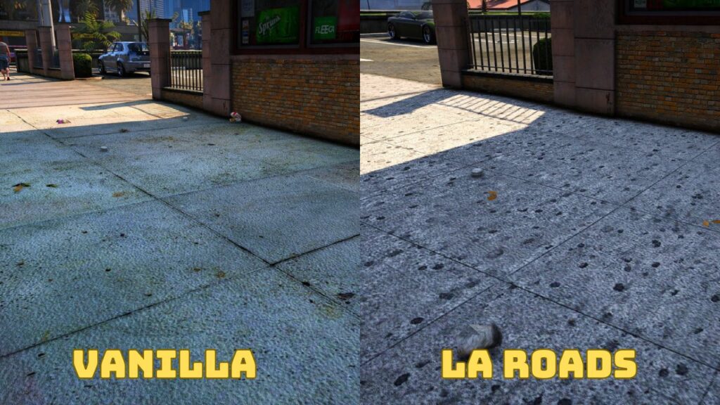 Der Bürgersteig in der Vanilla-Version und im LA Roads-Mod