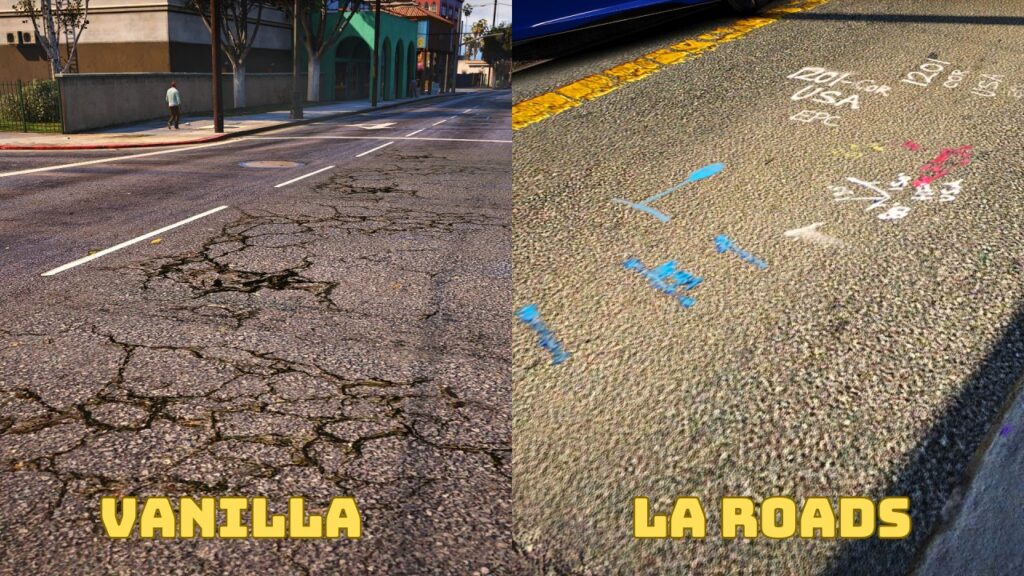 Die typischen Straßenmuster in der Vanilla-Version und der LA Roads-Mod