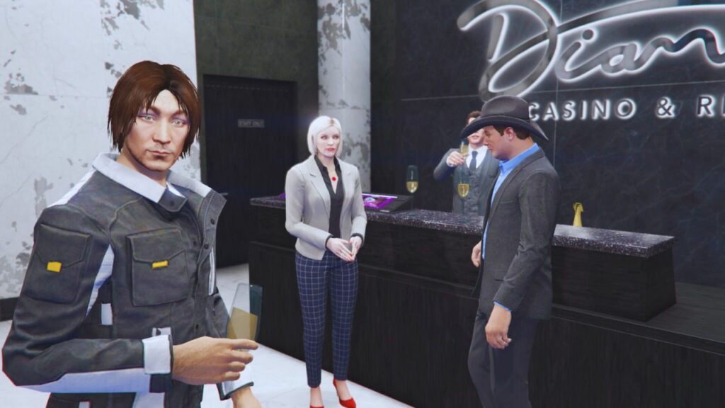 The GTA Online Protagonist with Agatha Baker, Thornton Duggan, and Tom Connors.