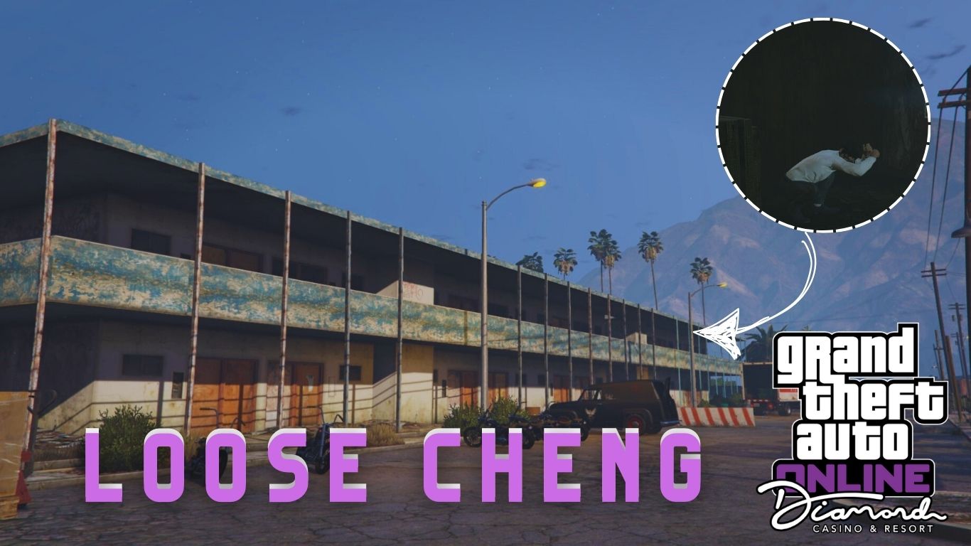 Tao Cheng inside an abandoned motel in Sandy Shores during the Loose Cheng Casino Story Missions in GTA Online.