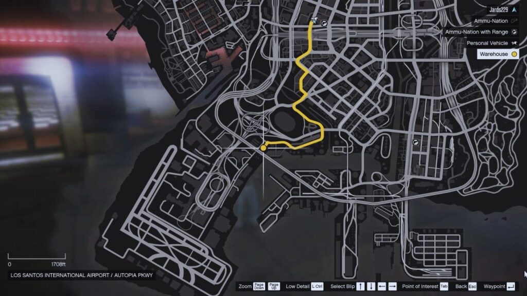 GTA Online Karte mit dem markierten Ort für die Premium Deluxe Repo Work Mission, Radikalkur IV.