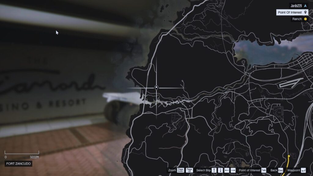 In-game GTA Online map of Fort Zancudo.