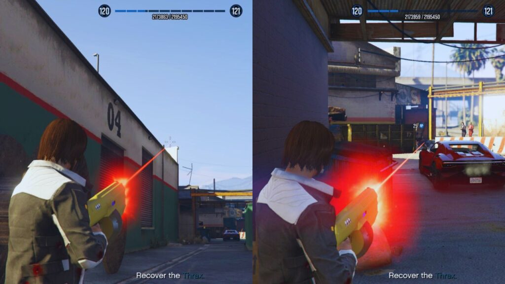 The GTA Online Protagonist using the Unholy Hellbringer against Rednecks in House Keeping.