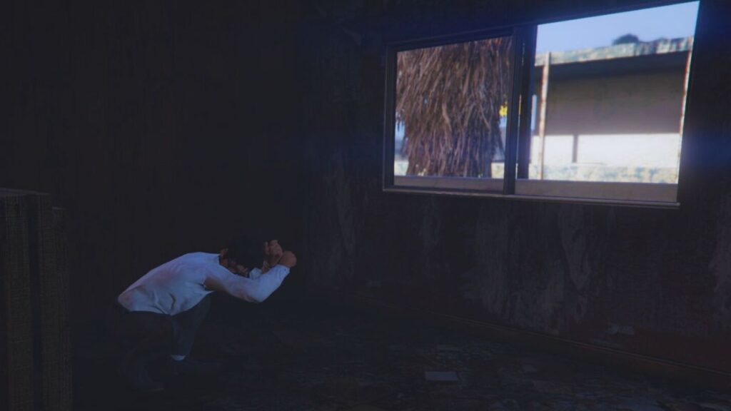 Tao Cheng inside an abandoned motel in GTA Online.