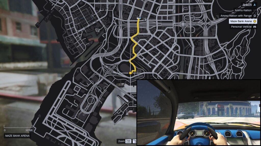 In-Game GTA Online Karte der Maze Bank Arena.