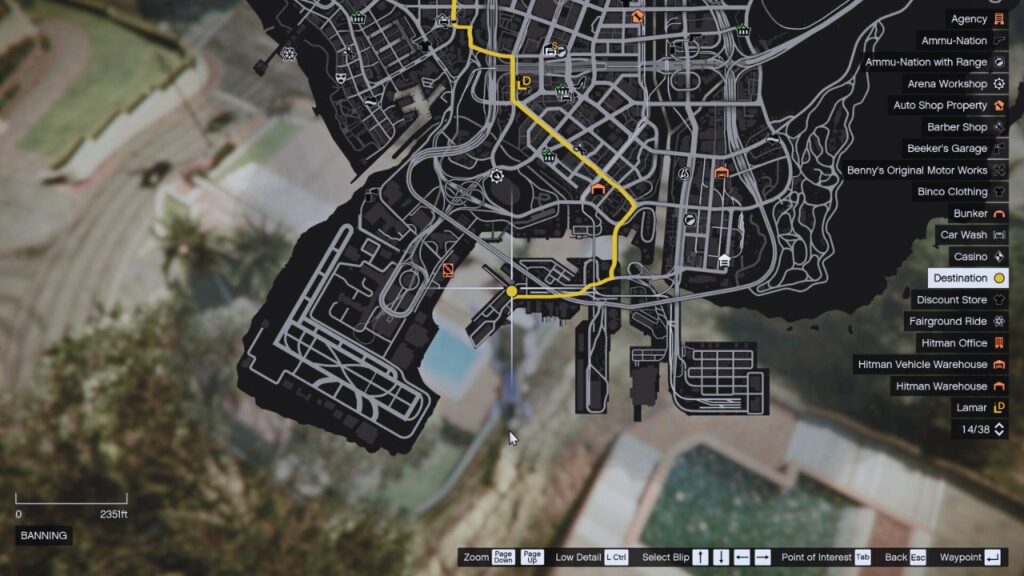 In-game GTA Online map of Elysian Island.