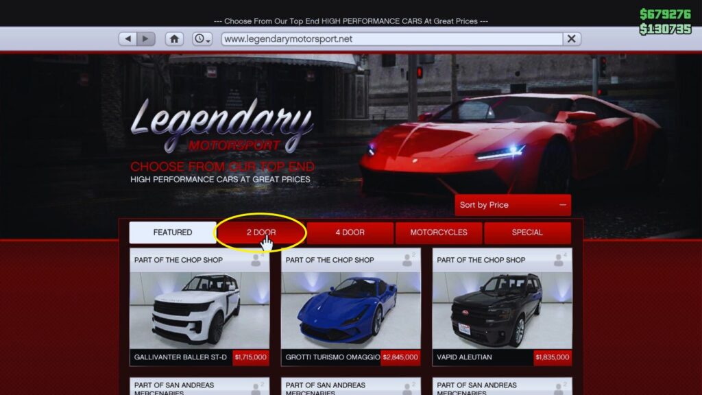 In-game GTA Online-Schnittstelle des legendären Motorsports.