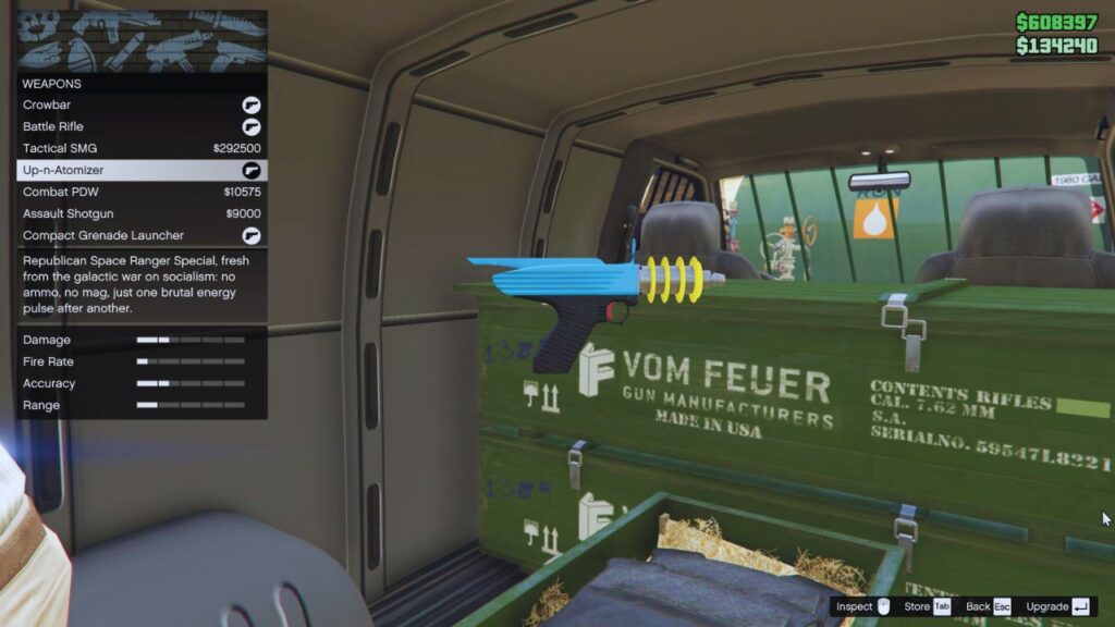 In-game GTA Online Interface des Gun Van-Menüs, das den Up-n-Atomizer zeigt.