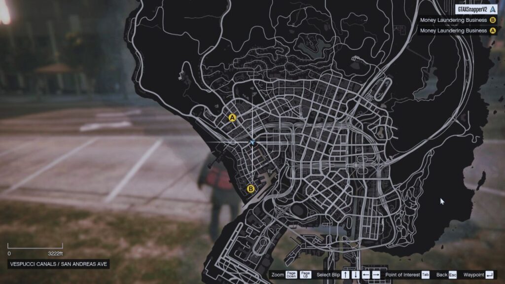 In-game GTA Online Karte der Vespucci-Kanäle während des Cluckin'-Bell-Überfall Slush Fund.