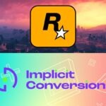 Rockstar Games and Implicit Conversions logo in a city background.