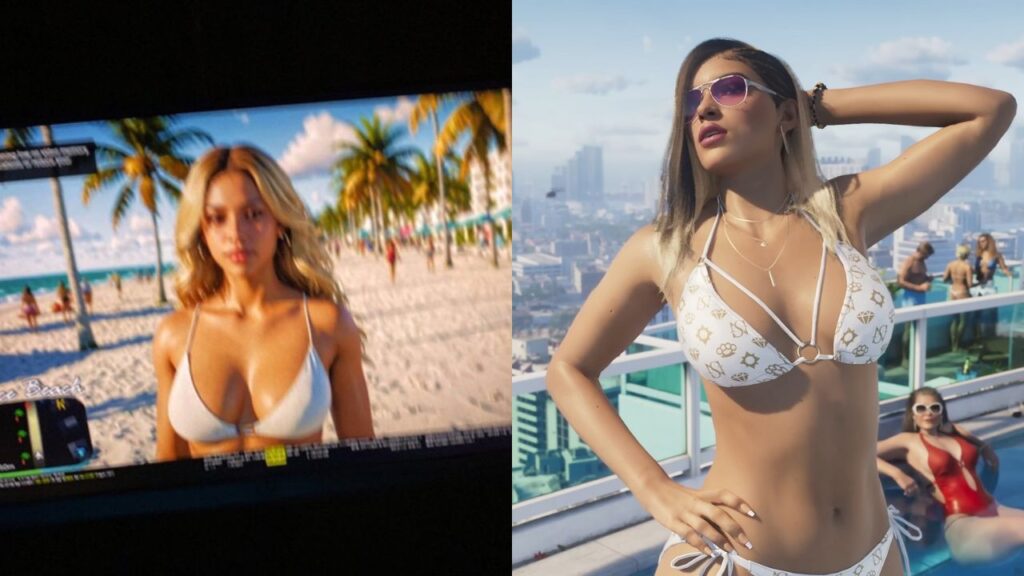 Die blonde Frau auf dem Leak im Vergleich mit der blonden Frau aus dem ersten GTA 6 Trailer.